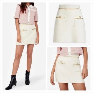 Maje Jonkyl Boucle Knit Mini Skirt Chain in white ecru gold
